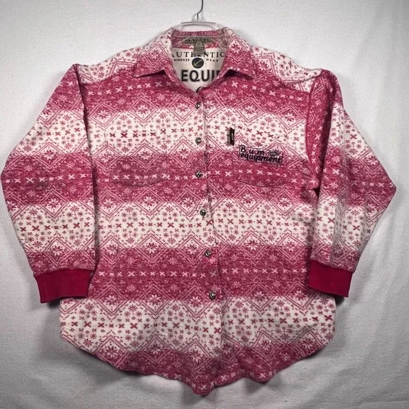 BUM Worker Gear Womens LG Button Up Shirt 90's Red & White Snowflake Print - Picture 1 of 12